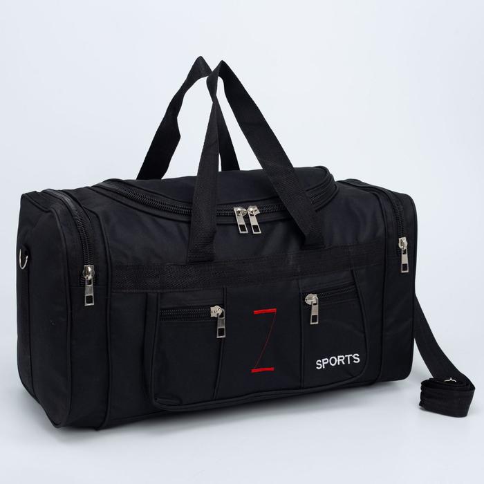 фото Сумка спортивная, 3 отдела на молниях, 2 наружных кармана, длинный ремень, цвет чёрный