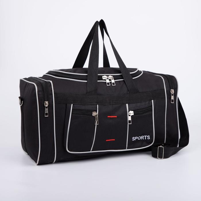 фото Сумка спортивная, 3 отдела на молниях, 2 наружных кармана, длинный ремень, цвет чёрный/серый