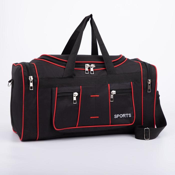 фото Сумка спортивная, 3 отдела на молниях, 2 наружных кармана, длинный ремень, цвет чёрный/красный