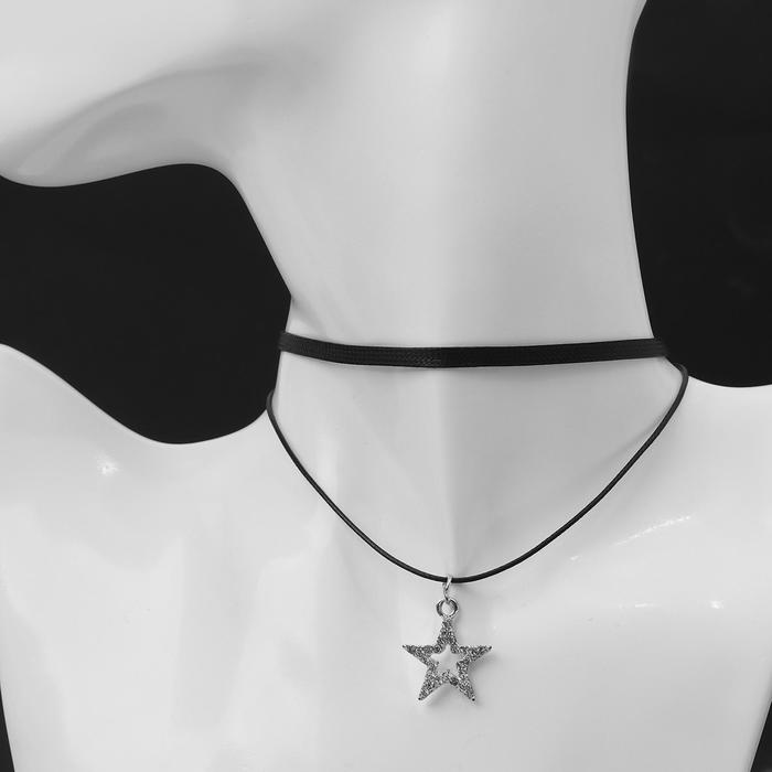Чокер «Двойной» с нитью, звезда, цвет бело-чёрный в серебре, L=40 см чокер двойной с нитью звезда цвет бело чёрный в серебре l 40см 6766415