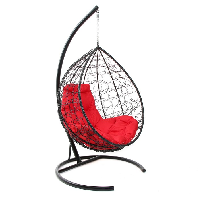Подвесное кресло КОКОН «Капля» красная подушка, стойка, черное фото