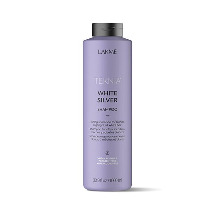 Шампунь для волос LAKME Teknia White Silver Shampoo, тонирующий, 1000 мл lakme тонирующий шампунь для нейтрализации желтого оттенка волос white silver shampoo 300 мл lakme teknia