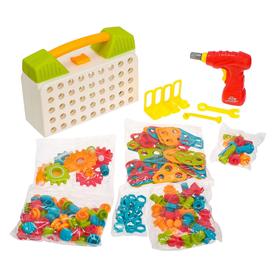 

Конструктор винтовая мозайка «Пуговки шестеренки», 4 в 1, с шуруповертом, 215 деталей, уценка (нет застёжки)