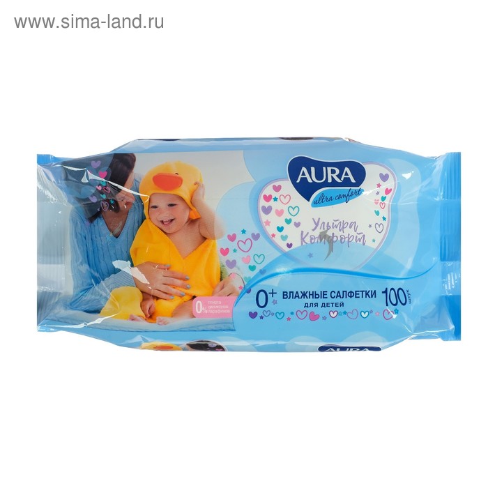 Влажные салфетки Aura Ultra Comfort, детские, МИКС, 100 шт. фото