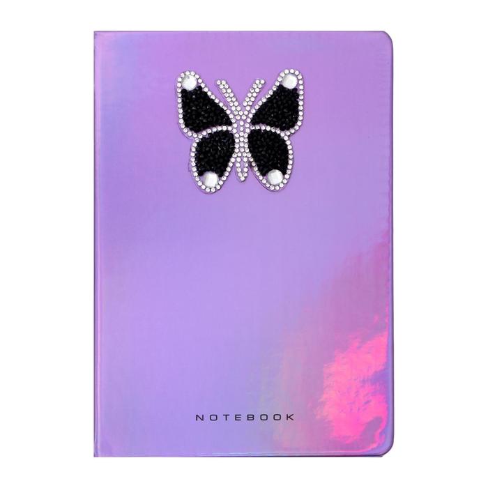 

Записная книжка А5, 80 листов в клетку Black butterfly, твёрдая обложка из искусственной кожи, шелкография, тонированный блок 70 г/м2