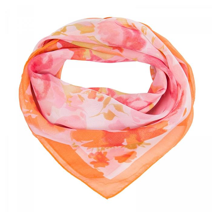 фото Платок женский текстильный, цвет оранжевый/цветы, размер 68х68 rossini