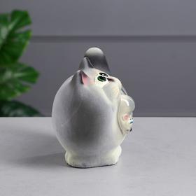 

Копилка "Кот с мышкой", флок, серый, 17 см