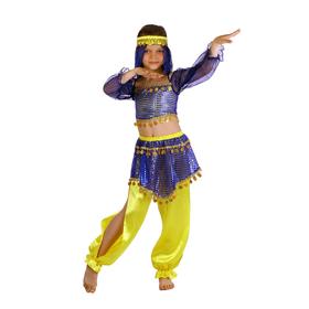 Карнавальный костюм «Шахерезада», повязка, топ с рукавами, штаны, цвет сине-жёлтый, р. 34, рост 134 см