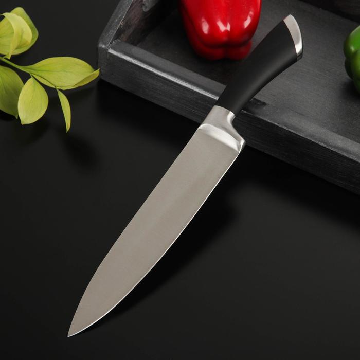 Нож кухонный Доляна Venus, длина лезвия 20 см, цвет чёрный нож для устриц доляна 14×4 4 см длина лезвия 5 7см цвет чёрный