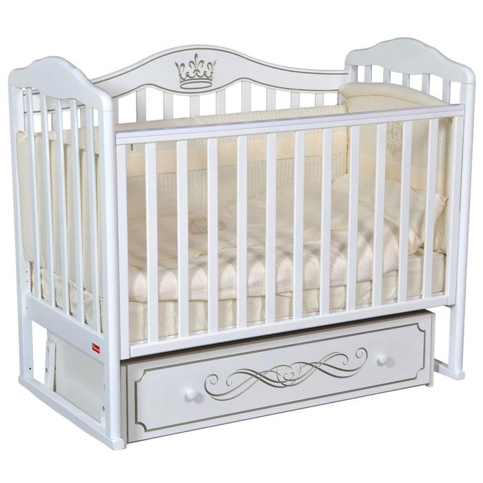 

Кроватка Stephania Elegance, автостенка, универсальный маятник, ящик, цвет белый