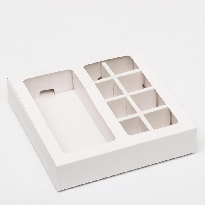 Коробка под 8 конфет + шоколад, с окном, белая, 17 х 5 х 17,5 х 3,7 см