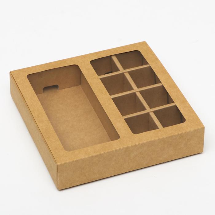 Коробка под 8 конфет + шоколад, с окном, крафт, 17 х 5 х 17,5 х 3,7 см коробка под 16 шт конфет с обечайкой с окном сиреневый узор 17 7 х 17 7 х 3 8 см