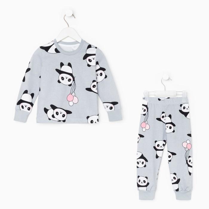 пижама kaftan размер пижама джемпер брюки kaftan панды рост 122 128 34 серый Пижама (джемпер, брюки) KAFTAN Панды рост 122-128 (34)