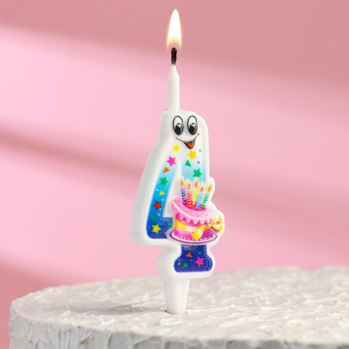 Свеча для торта С глазками, 10,2 см, цветная цифра 4 свеча для торта с глазками 12 см цветная цифра 4