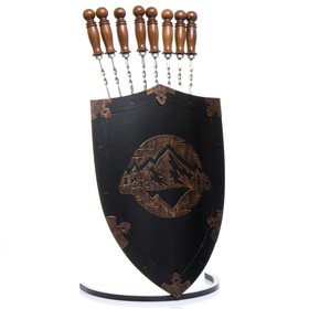 Набор шашлычника 'Летящий Орел' шампурница, 8 шампуров узбекских с деревянной ручкой 50 см Ош