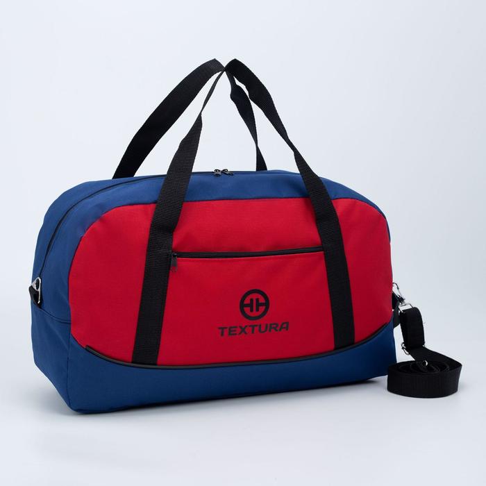 фото Сумка спортивная, отдел на молнии, наружный карман, длинный ремень, цвет синий/красный textura
