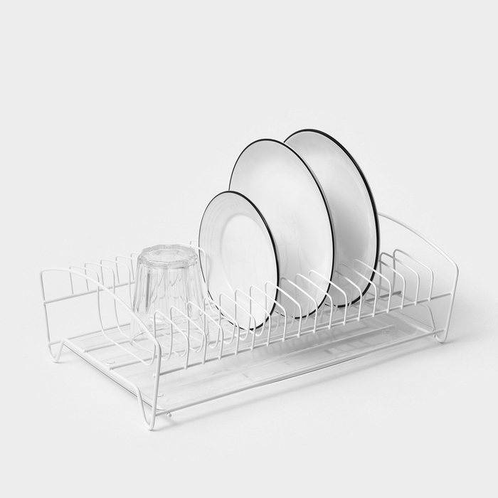 Сушилка для посуды с поддоном, 39×25×12 см, цвет белый сушилка для посуды с поддоном 2 х ярусная разборная 39×25 5×30 см цинк цвет серебристый