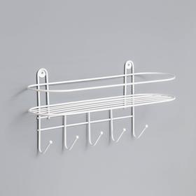 

Полка для ванной овальная, 5 крючков, 33×12,5×21 см, цвет белый