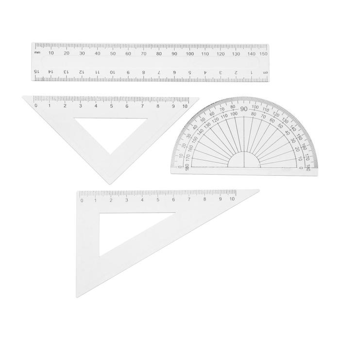 Набор чертежный 4 предмета (линейка15см,треугольник11см/30*и 5см/45*,транспортир)прозрачный   547193
