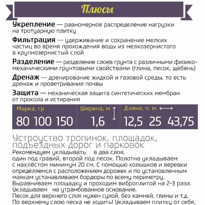 

Материал для ландшафтных работ, 25 × 1,6 м, плотность 100 г/м², под тротуарную плитку