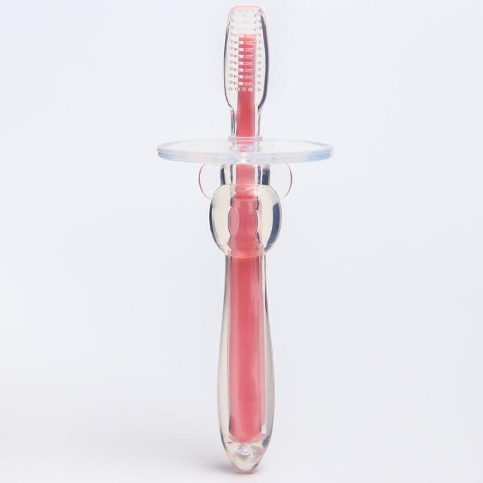 фото Силиконовая зубная щеточка-массажер "первые зубки" (розовый) uviton