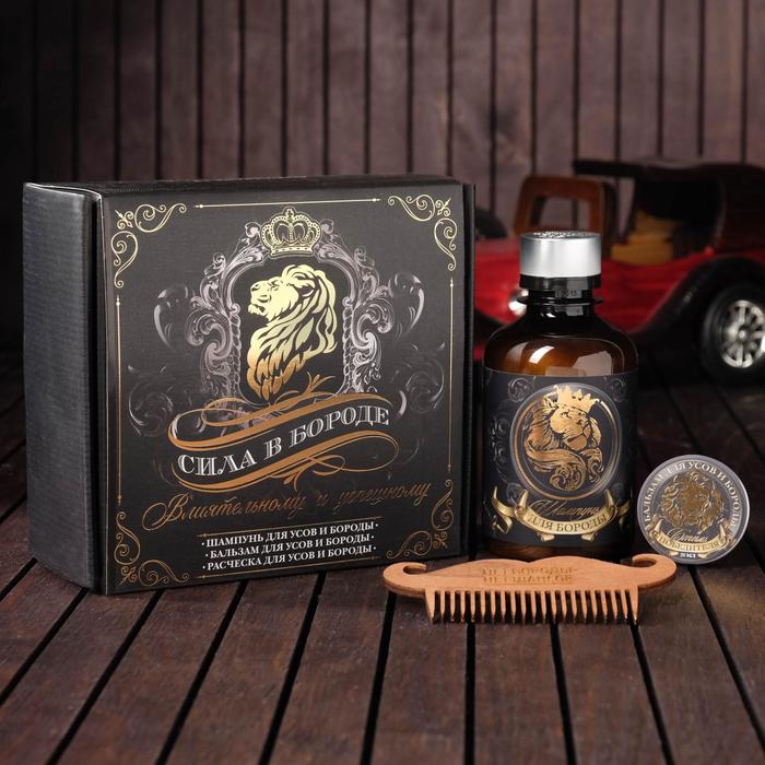 Набор шампунь, бальзам и расческа для усов и бороды «Сила в бороде», 14 х 15 см
