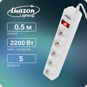 Сетевой фильтр Luazon Lighting, 5 розеток, 0.5 м, 2200 Вт, 3 х 0.75 мм2, 10 A, 220 В, белый Ош