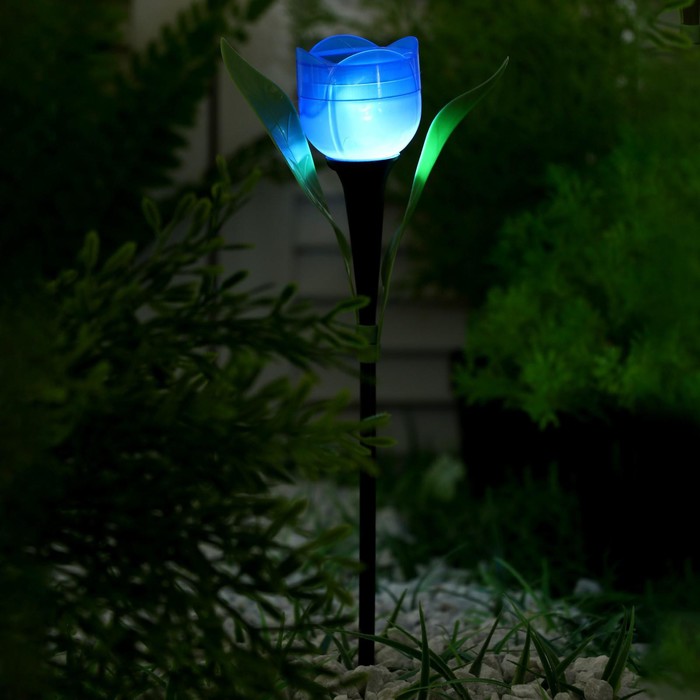 фото Фонарь садовый на солнечной батарее "тюльпан синий", 29 см, d-5 см, 1 led, пластик luazon lighting