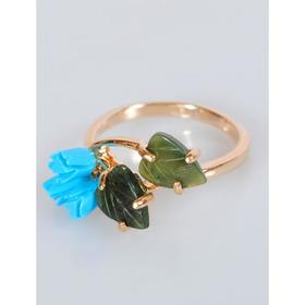 

Кольцо с бирюзой и нефритом "Розы" с двумя листочками, позолота с родирование, размер 19