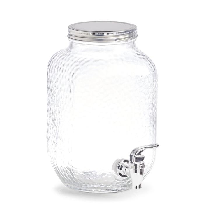 диспенсер для напитков 2л с краником стекло полоска Банка для напитков с краником 3.7 л, 20.4×15.2×25.4 см стекло/металл/пластик