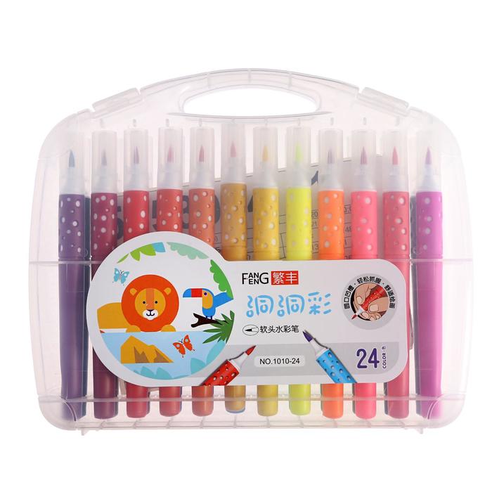 

Фломастеры 24 цвета, мягкая кисть, в пластиковом пенале