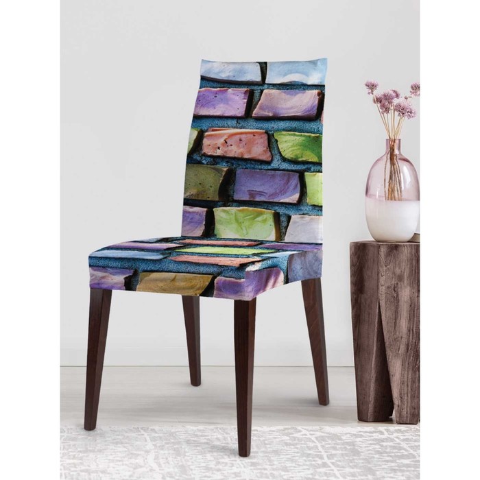 Чехол на стул «Стена из радужных камней», декоративный, велюр