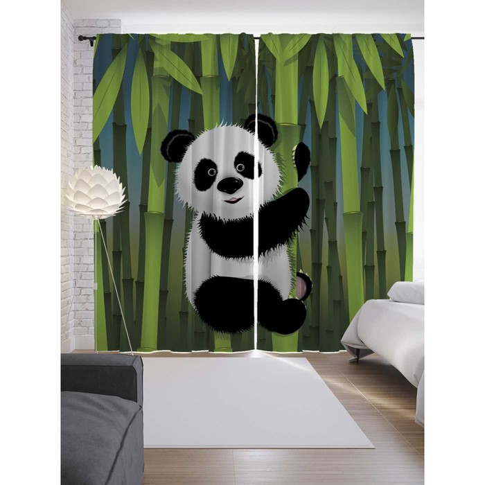 Фотошторы «Счастливая панда», сатен, размер 145х265 см, 2 шт цена и фото