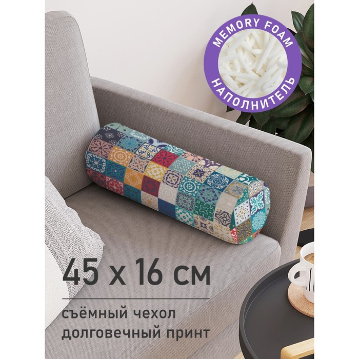 Подушка валик «Цветочные узоры, декоративная, размер 16х45 см