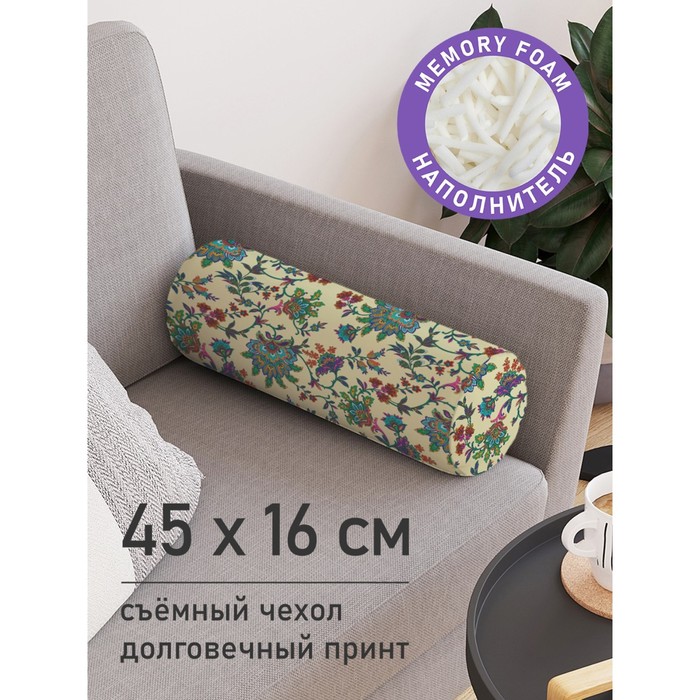 Подушка валик «Цветочный узор, декоративная, размер 16х45 см подушка декоративная яна цветочный единорог