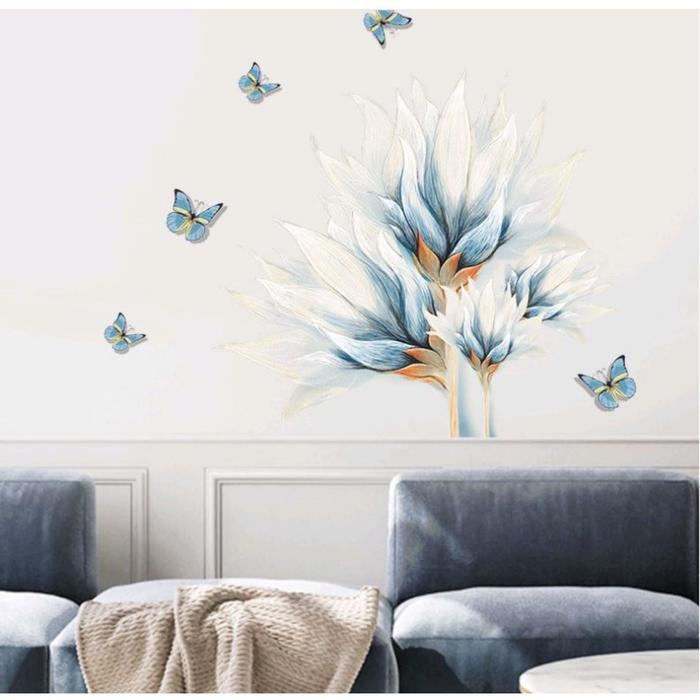 Наклейка пластик интерьерная цветная Астры с бабочками 30х90 см