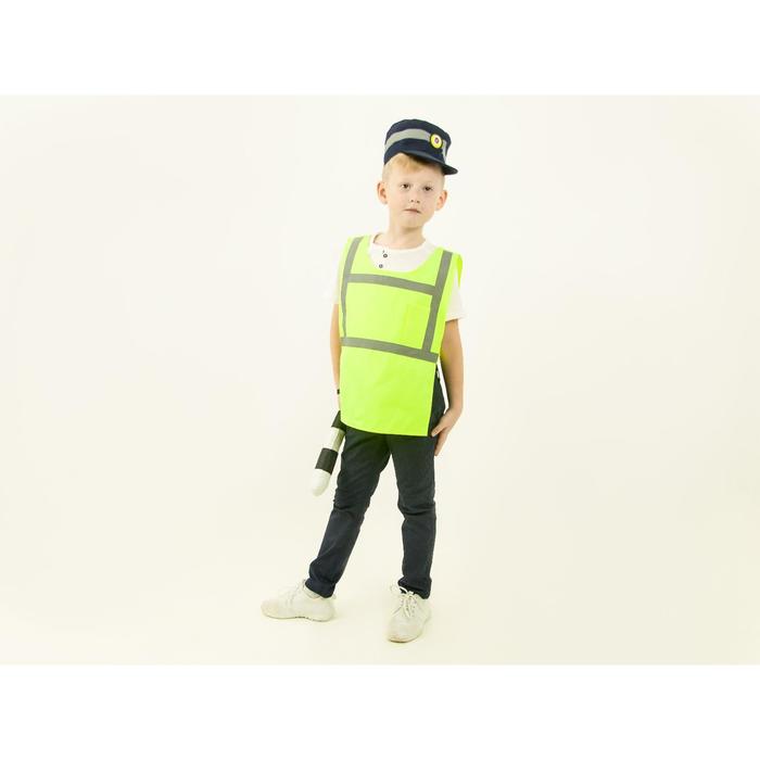 Карнавальный костюм «Инспектор ДПС», жилет, кепка, жезл, рост 122-128 см