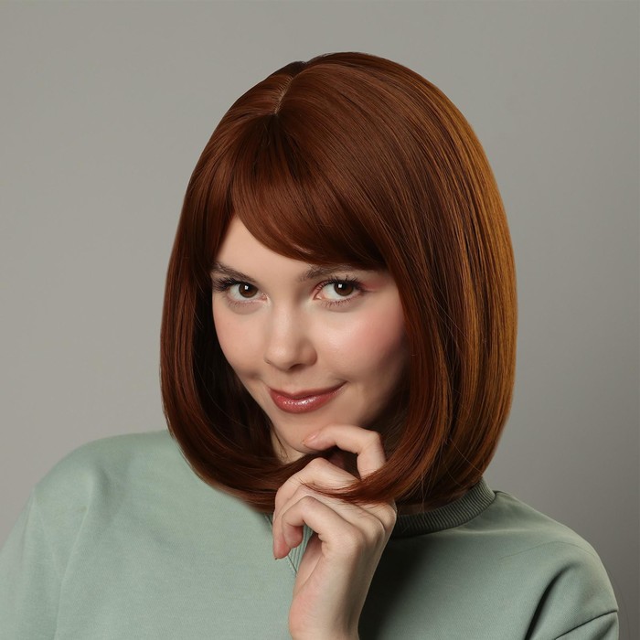 

Парик искусственный, с чёлкой, имитация кожи, 30 см, цвет рыжий