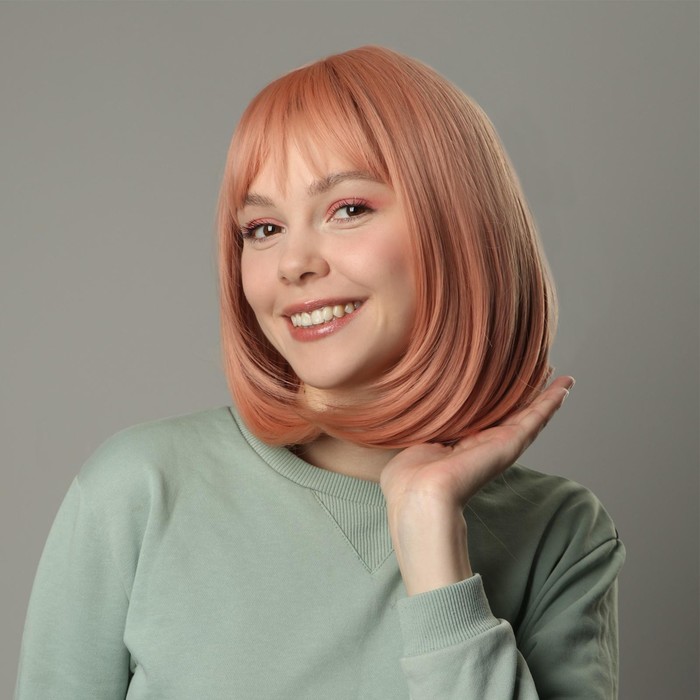 

Парик искусственный, с чёлкой, имитация кожи, 30 см, цвет розовый