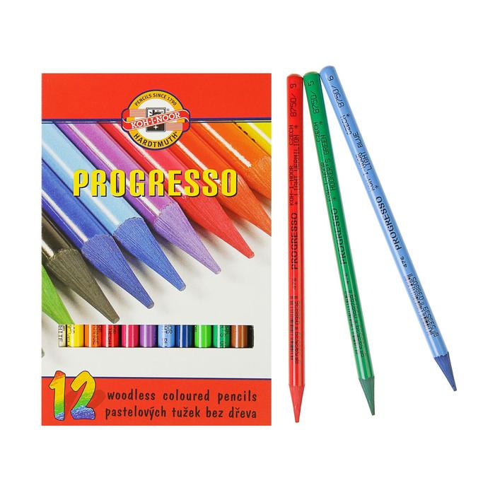 

Карандаши художественные 12 цветов, Koh-I-Noor PROGRESSO 8756, цветные, цельнографитные, в картонной коробке