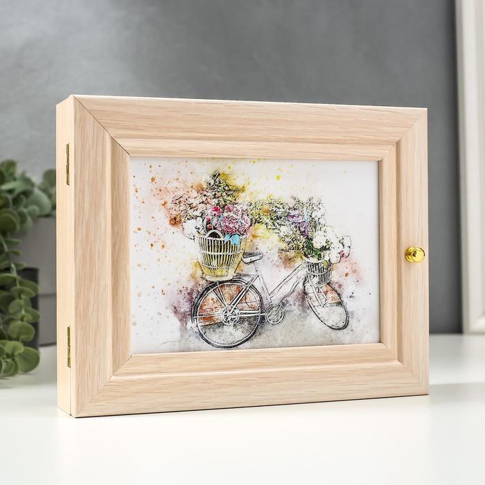 фото Ключница "велосипед с цветами" 19х24 см