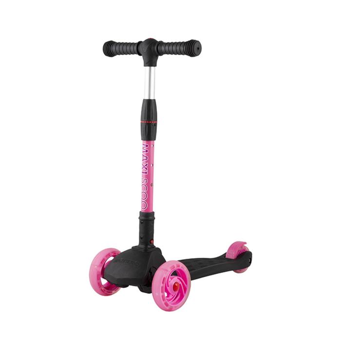 Самокат Maxiscoo Baby Delux 2021 со светящимися колёсами, цвет чёрный с розовым самокат maxiscoo baby delux 2021 со светящимися колёсами цвет салатовый