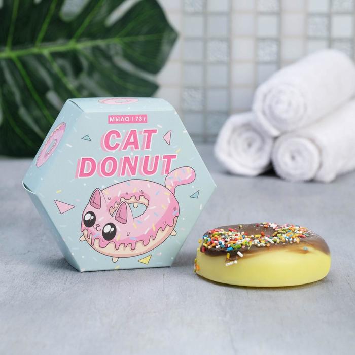 

Фигурное мыло пончик Cat donut, шоколад 73г
