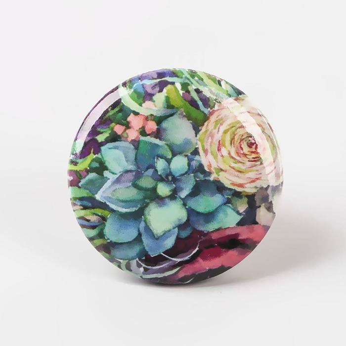 Игольница магнитная «Суккулент и роза», d = 2,5 см, цвет разноцветный