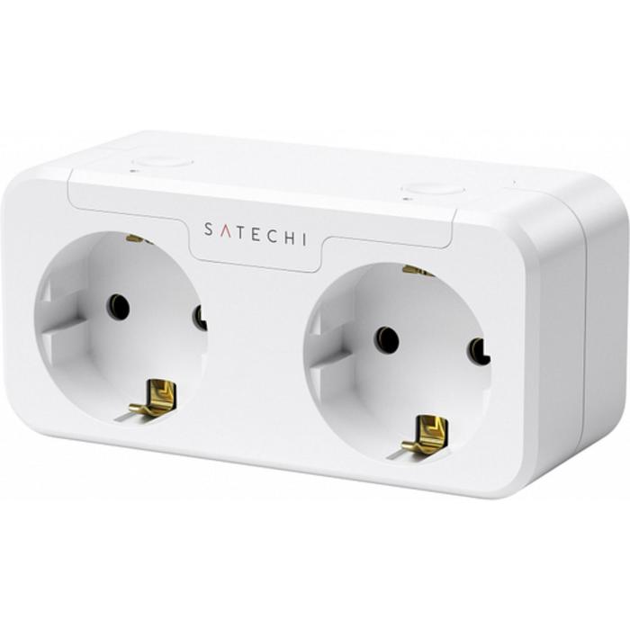 Умная розетка Satechi Homekit Smart Outlet, 15 А, двухместная, с з/к, Wi-Fi, белая