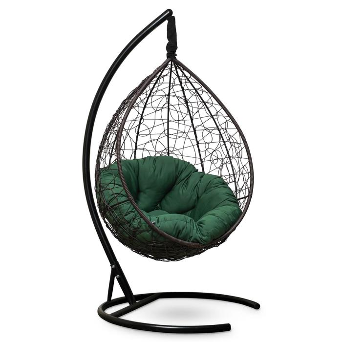 Подвесное кресло SEVILLA VERDE коричневое, зеленая подушка, стойка, 115х110х195см подвесное кресло sevilla черное зеленая подушка стойка