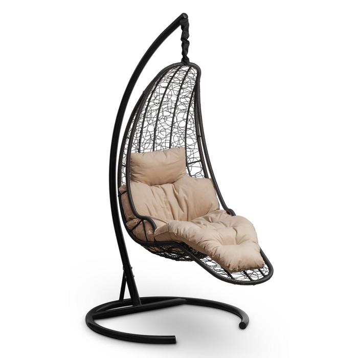 Подвесное кресло-кокон с подушкой LUNA черно, бежевая подушка, стойка 68х70х195см подвесное кресло домовой кокон в комплекте с подушкой максимальная грузоподъемность 150 кг