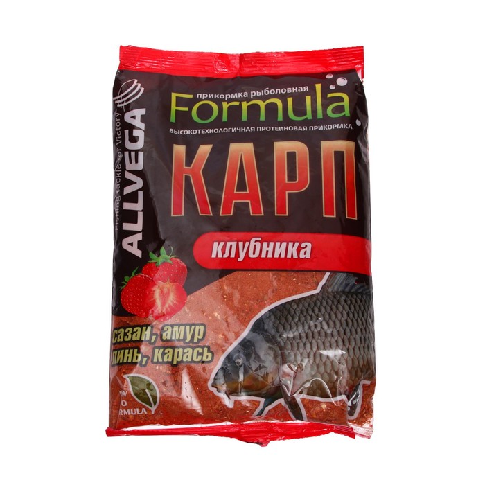 Прикормка Allvega Formula Carp Strawberry, карп клубника, 900 г цена и фото