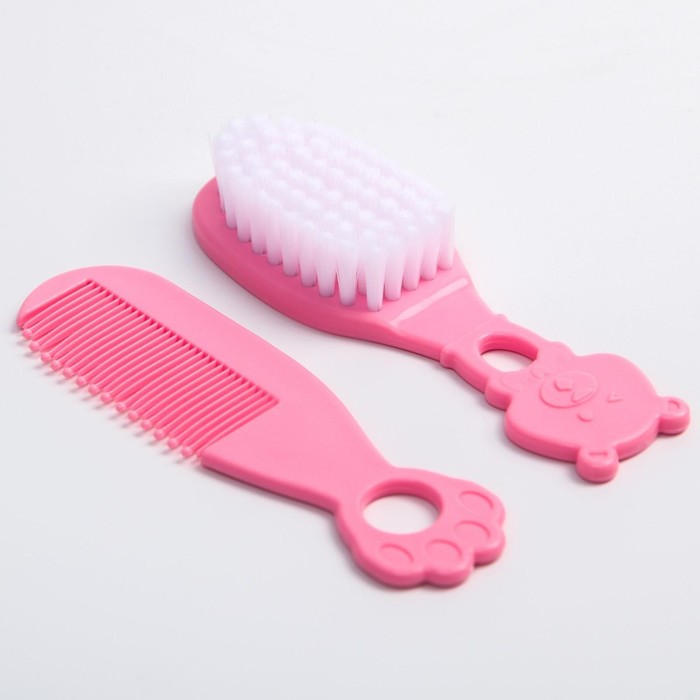Набор для ухода за волосами: расческа и щетка, "Мишка", цвет розовый