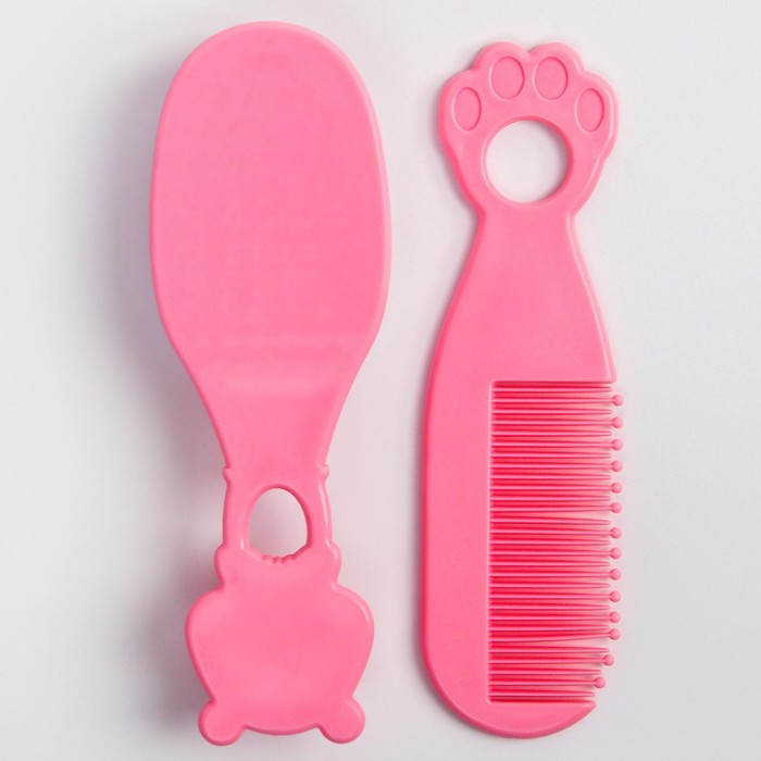 Набор для ухода за волосами: расческа и щетка, "Мишка", цвет розовый